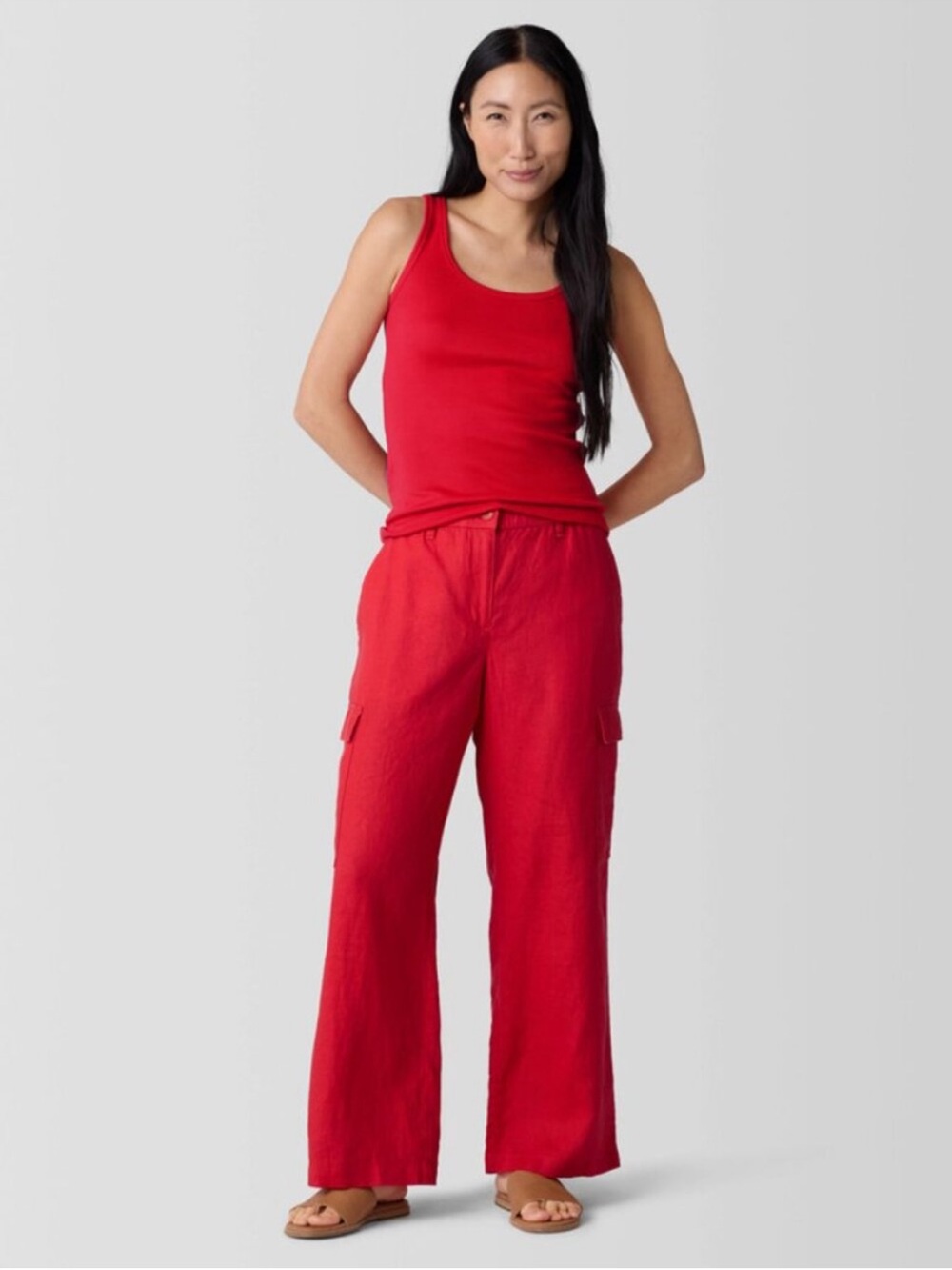 Eileen Fisher Cherry Red Organic
Linen Cargo Pants